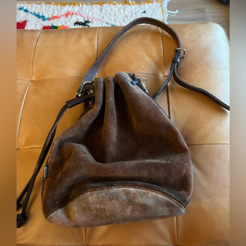 Vintage Rugby North America Brown Suede Leather Bucket Bag